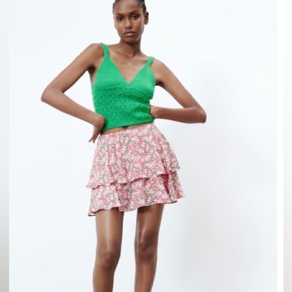 Zara ditsy floral print ruffle layered mini skirt NWT